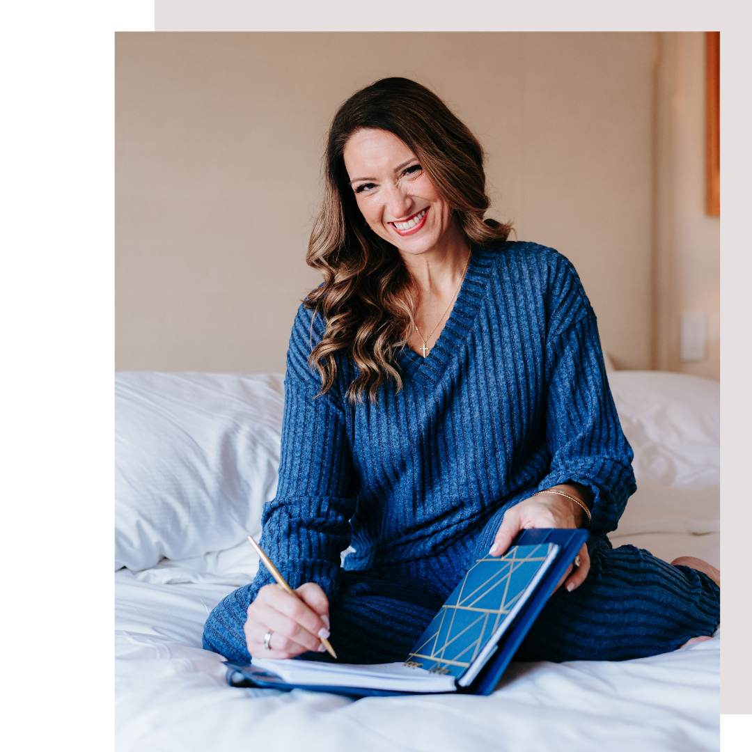 Founder writing in the Honor Him Marriage Transformation Planner, demonstrating intentional daily marriage planning, gratitude, affirmations, and faith-based reflection to strengthen communication and connection with her husband.