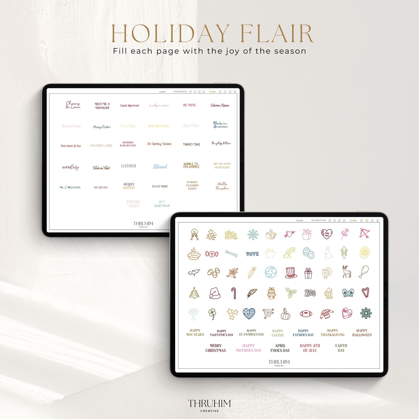 Honor Him digital holiday sticker collection featuring seasonal icons and festive planner stickers for year-round celebrations.