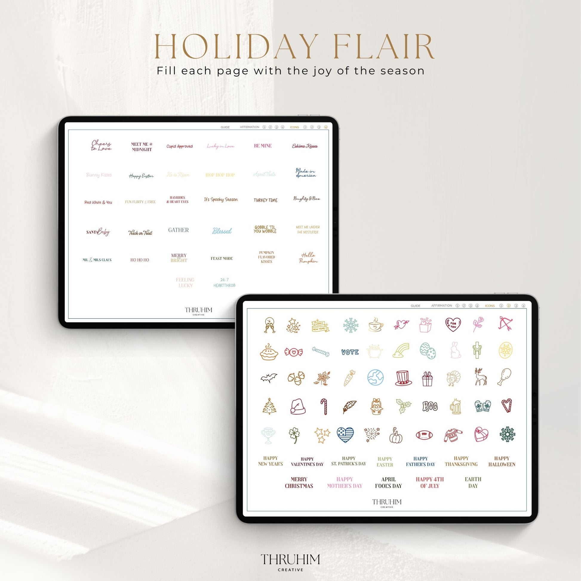 Honor Him digital holiday sticker collection featuring seasonal icons and festive planner stickers for year-round celebrations.