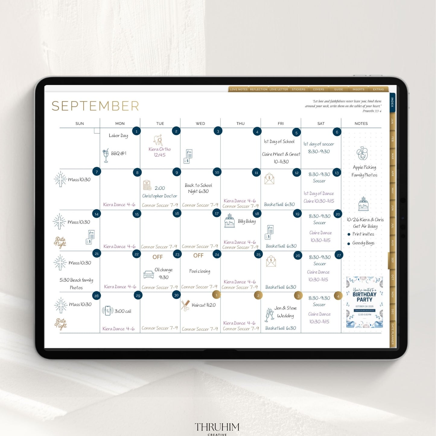 Monthly calendar page from the Honor Him Luxe Digital Marriage Transformation System with organized schedules, reminders, and family events.