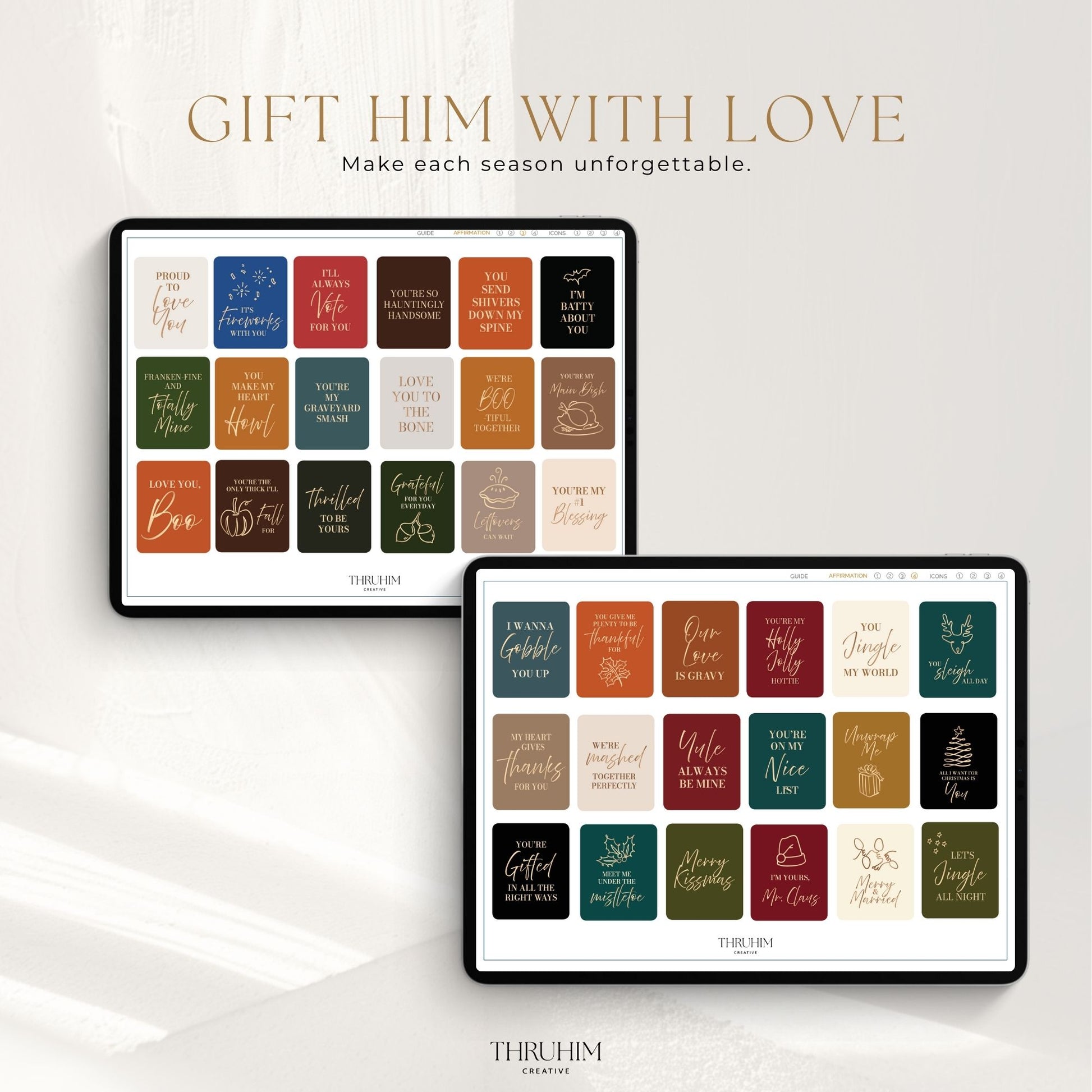 Honor Him Gift Him With Love Digital Sticker Book featuring romantic and seasonal affirmation stickers for digital planners.