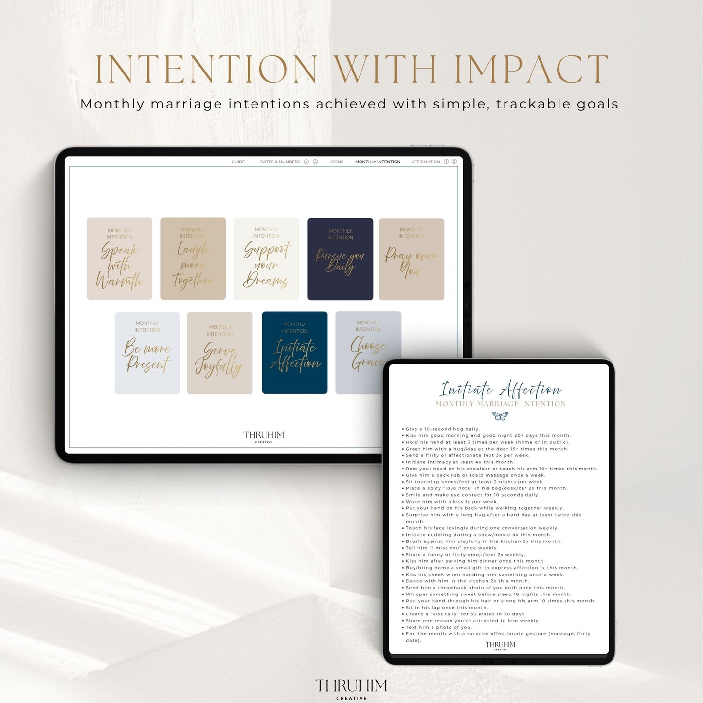 Monthly Marriage Intention page from the Honor Him Luxe Digital Collection displayed on a tablet