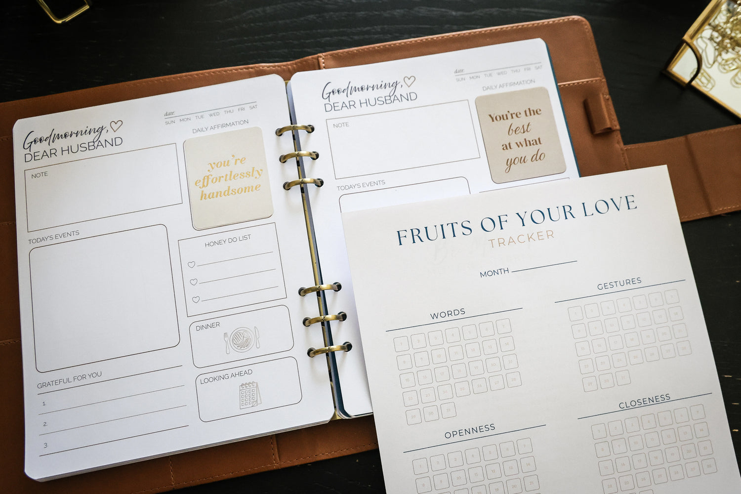 Honor Him Christian marriage planner with the Fruits of Your Love Tracker, a printable relationship tracker designed to encourage gratitude, intentional communication, and healthy marriage habits.