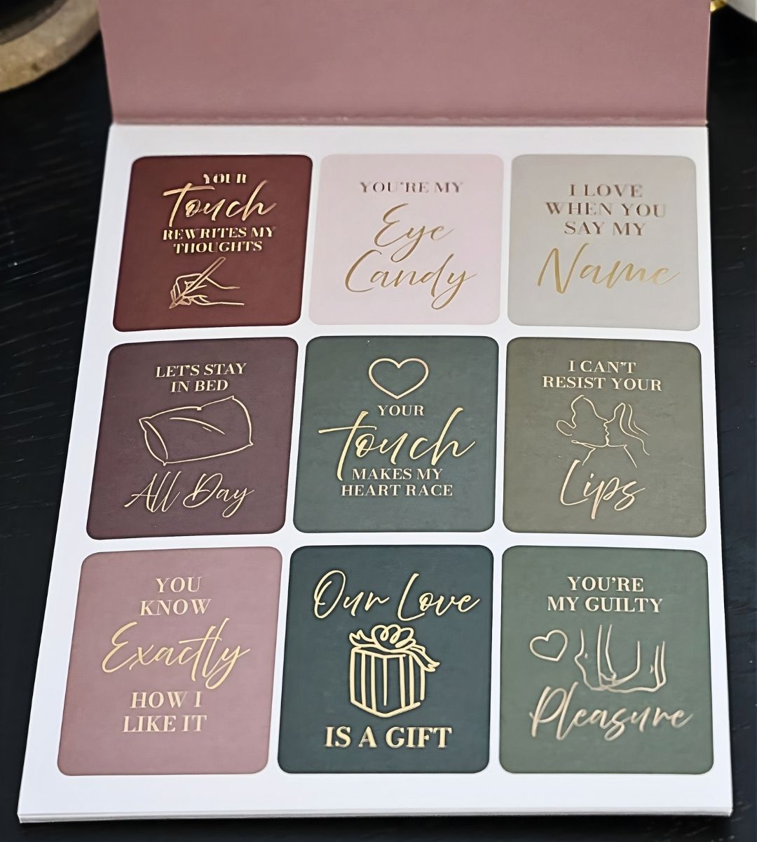 Romantic love note affirmation cards from the Honor Him Thru Intimacy Affirmation Sticker Book designed to strengthen marriage and intimacy.