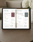 Digital planner displayed on a tablet featuring the Honor Him Thru Intimacy daily planner spread with affirmation stickers, love notes, daily schedules, meal planning, and gratitude prompts for married couples.