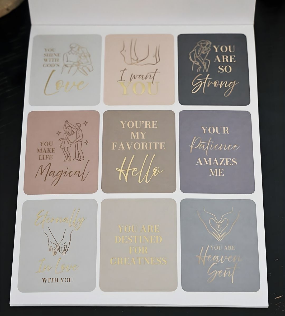 Faith-inspired affirmation stickers from the Honor Him Thru Words Affirmation Sticker Book celebrating love, gratitude, and marriage.