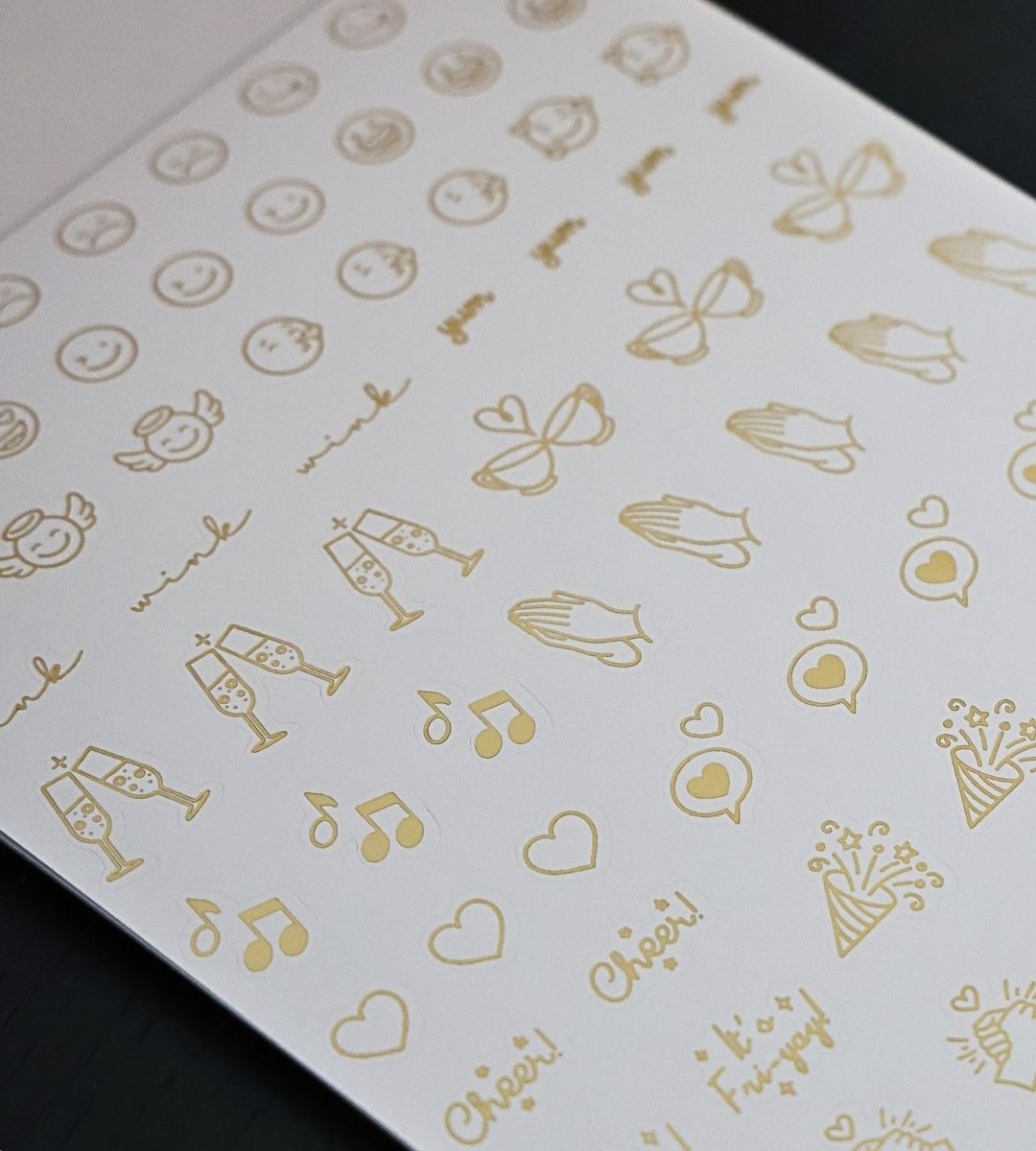 Decorative gold foil icon stickers from the Honor Him Thru Words Affirmation Sticker Book for planners, journals, and love notes.