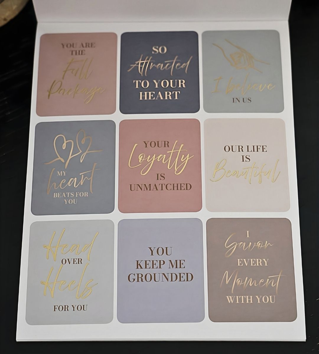 Romantic affirmation stickers from the Honor Him Thru Words Affirmation Sticker Book with heartfelt messages for intentional marriages.