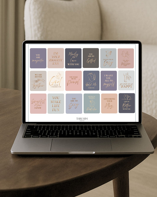 Honor Him Thru Words Digital Sticker Book displayed on a laptop, featuring printable and digital affirmation stickers for digital planning and journaling.