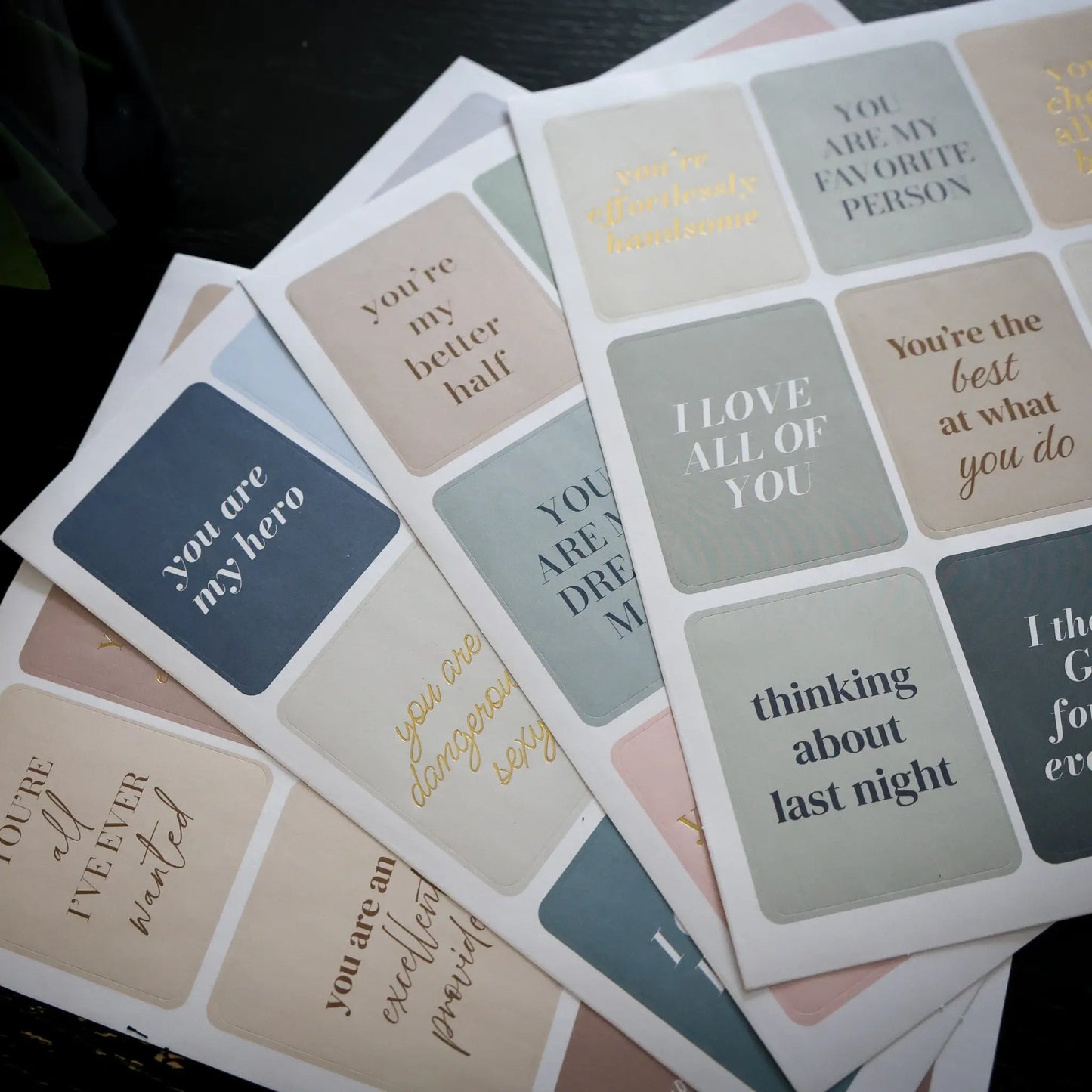 Marriage affirmation sticker sheets included with the Honor Him Christian Marriage Transformation System