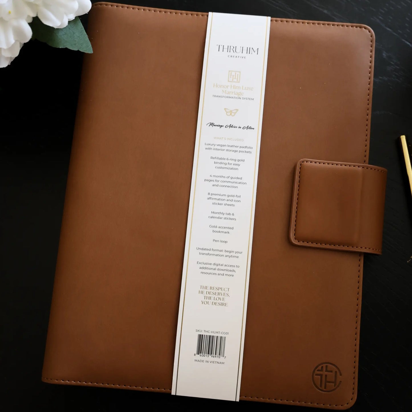 Honor Him Christian Marriage Transformation System in a cognac leather padfolio by THRUHIM Creative