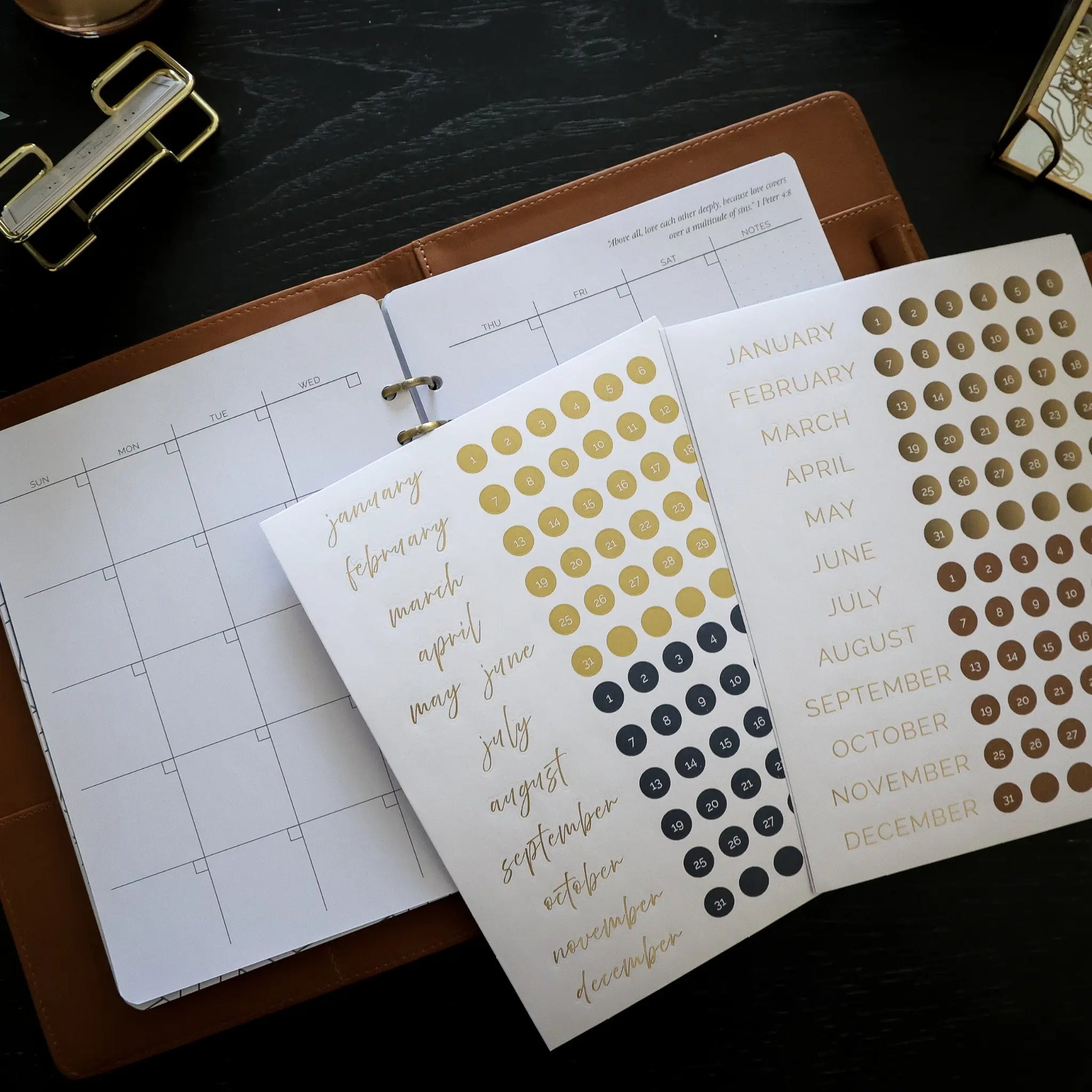 Monthly calendar sticker sheets for organizing the Honor Him guided Christian Marriage Transformation System journal