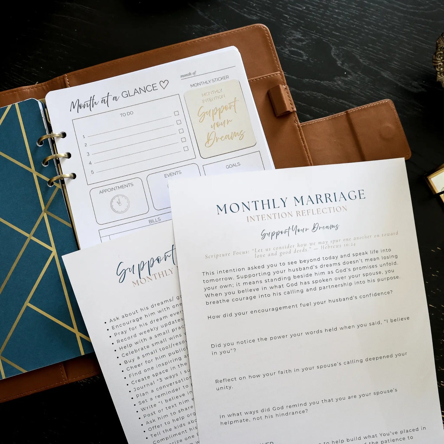 Guided Honor Him Christian Marriage Transformation System journal featuring a monthly planning and goal-setting page